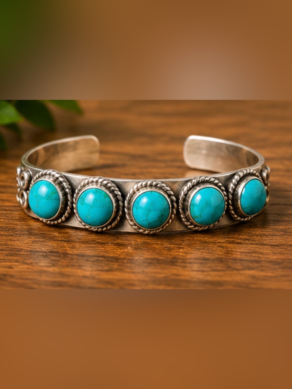 Turquoise Stone 925 stealing Silver Cuff Bracelet - Women Jewelry